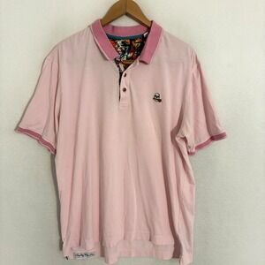 Robert Graham Polo Shirt Men XL Pink Contrast Collar Embroidered Skull Party